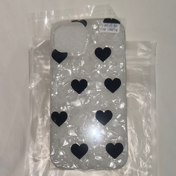 iPhone 15 Black Love Heart Patterned Phone Case - Picture 2 of 5